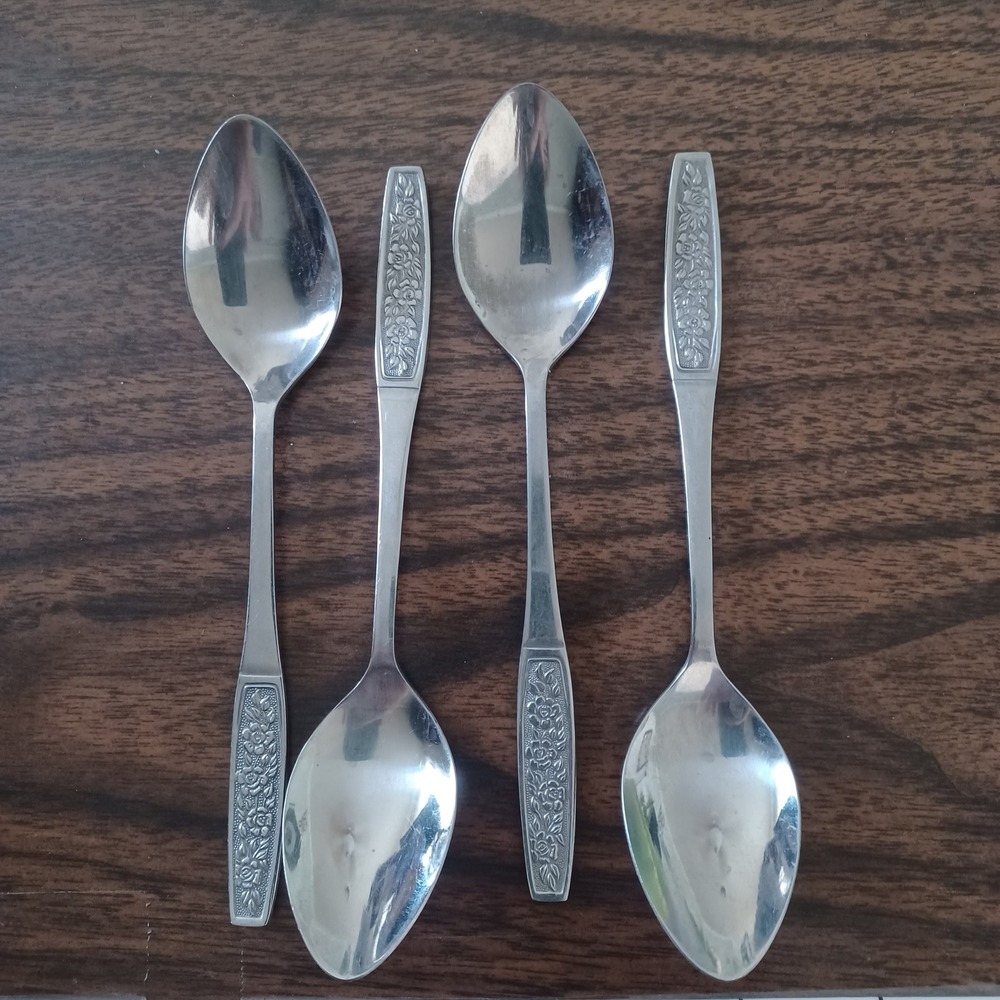 Customcraft Teaspoons Set of 4 6in Silver Floral Stainless Steel MCM Replacement